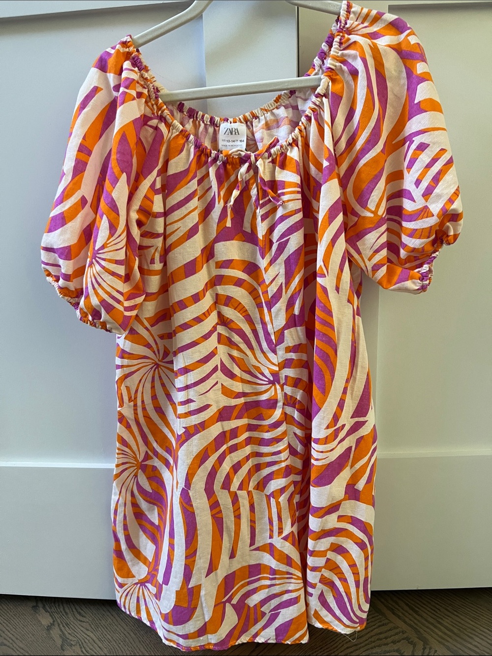 ZARA Girls Orange, Purple & White Swirl Off-Shoulder romper